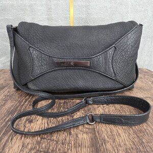 McQ Alexander McQueen Pebbled Leather Envelope Clutch Crossbody Bag Black Gothic